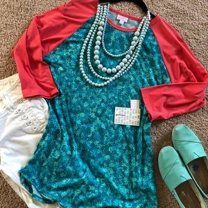 NWT Coral Teal Floral LuLaRoe Randy Top L
